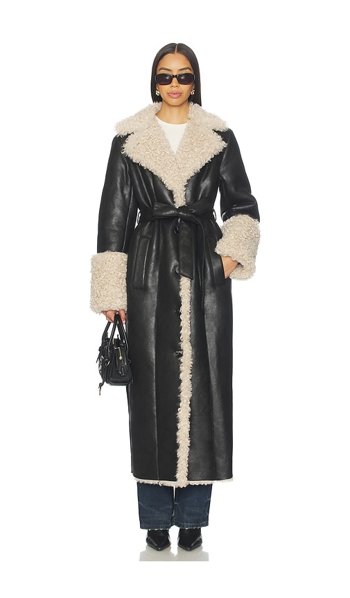 Lamarque Polly Faux Fur Trench Coat In Multi