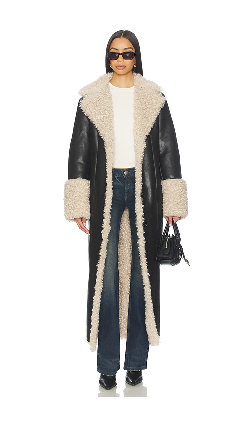 Lamarque Polly Faux Fur Trench Coat In Multi