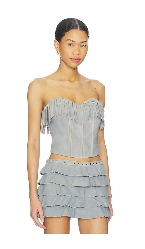  Lamarque X Revolve Gianni Fringed Suede Bustier Top En Color Roca Talla L  (también En M, S, Xl, Xs). 