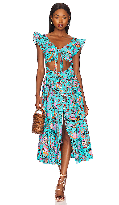 Love the Label Amalia Midi Dress in Molly Turquoise Print | REVOLVE