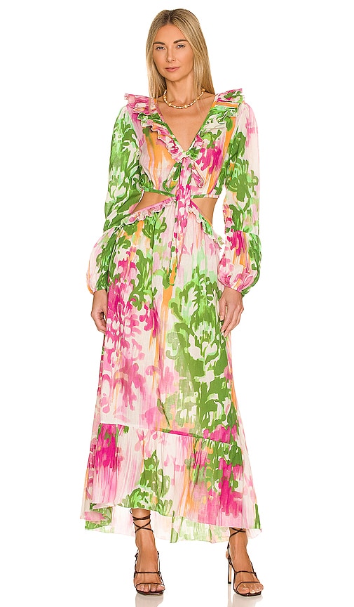 Love the Label Maxi Dress in Rosie Green Print | REVOLVE