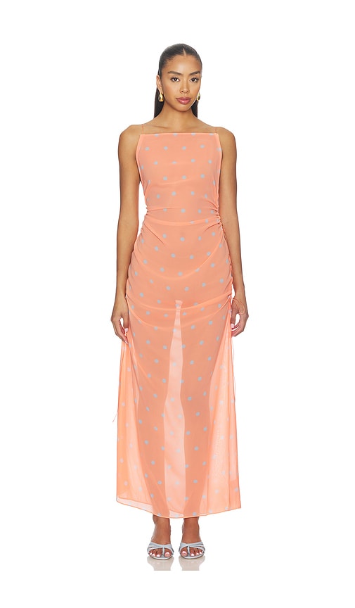 pink and orange dress revolve LPA Edith Dress Orange Houndstooth Cut Out Puff Sleeve Revolve S NWOT $238