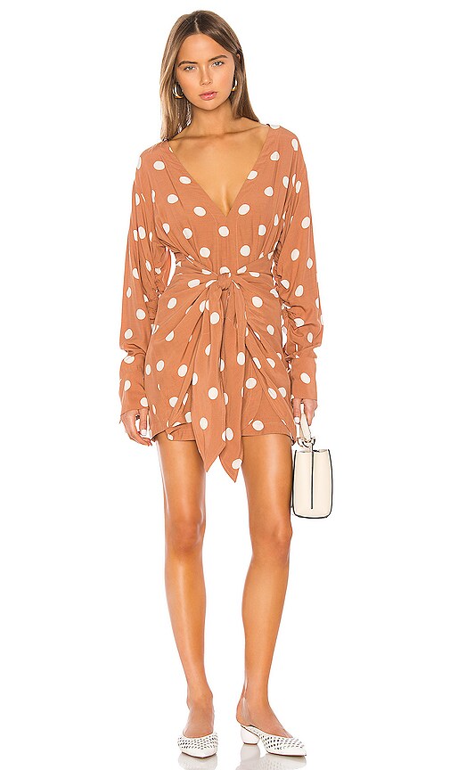 L'Academie The Violette Mini Dress in Rust & Ivory Dot