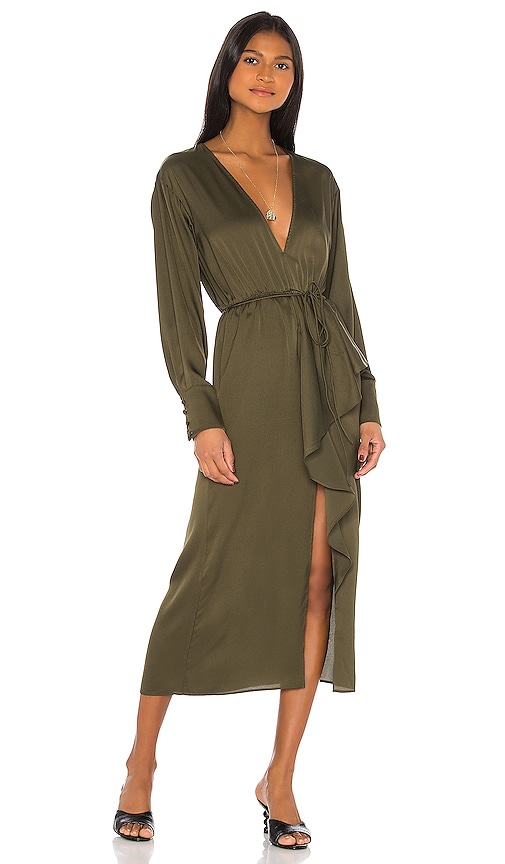 L'Academie The Tracee Midi Dress in Olive Green