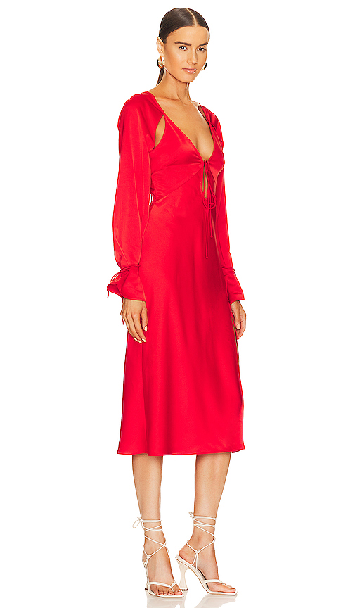 Shop L'academie Connor Midi Dress In Bright Red