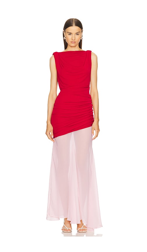 L'academie By Marianna Enoa Midi Dress In Red & Light Pink