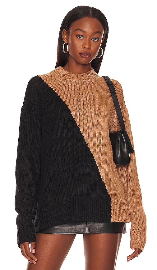 L Academie Dagan Color Block Crewneck in Black Camel REVOLVE