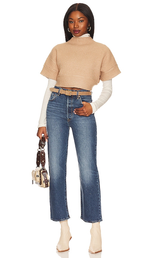 L'Academie Aurela Mock Neck Pullover in Camel