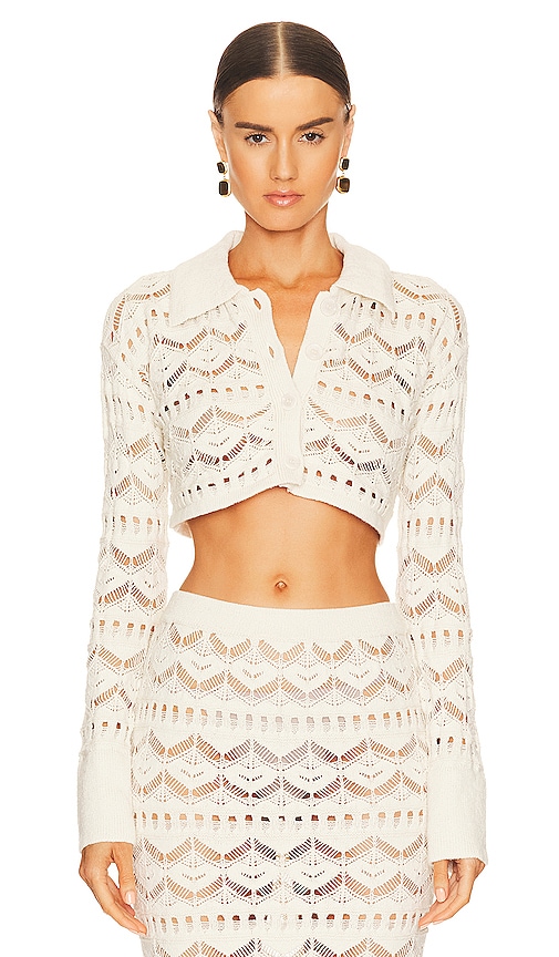 L'academie Talmai Pointelle Cropped Cardigan In Ivory