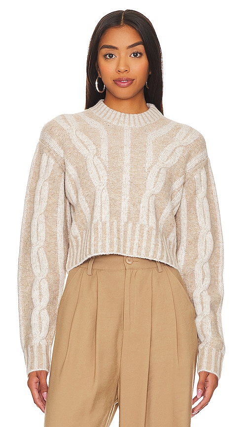 L'academie Calah Cropped Cable Crew In Beige