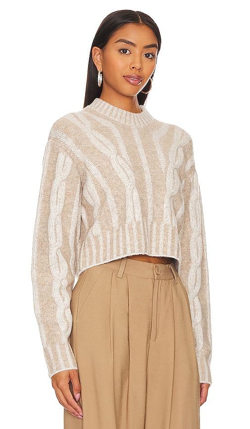 Shop L'academie Calah Cropped Cable Crew In Beige