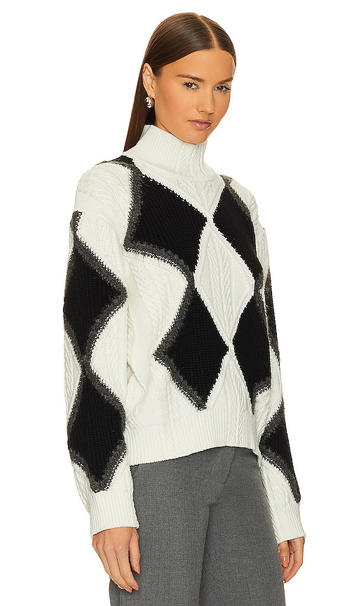 Shop L'academie Elvan Argyle Sweater In Black & White