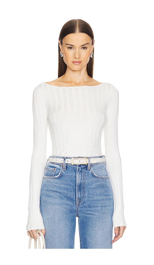 Shop L'academie By Marianna Kayce Long Sleeve Rib Top In Ivory