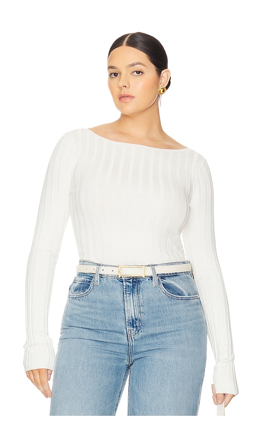 Shop L'academie By Marianna Kayce Long Sleeve Rib Top In Ivory