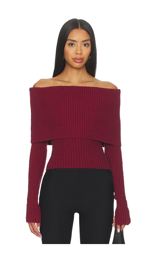 L'academie By Marianna Namir Off Shoulder Sweater In Burgundy