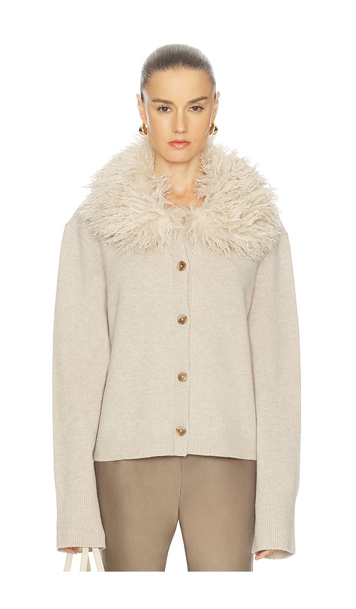 L'Academie By Marianna Allegria Faux Fur Cardigan in Beige Heather