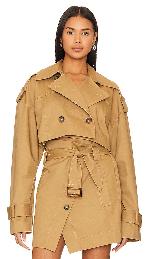 L'academie Zoey Cropped Trench Jacket In Tan