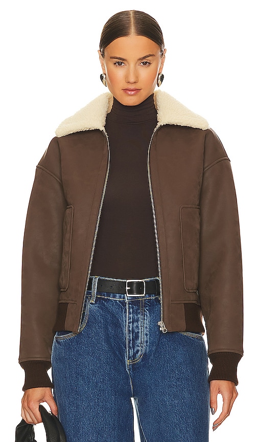 L'academie Camila Shearling Bomber In Chocolate