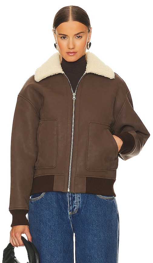 Shop L'academie Camila Shearling Bomber In Chocolate