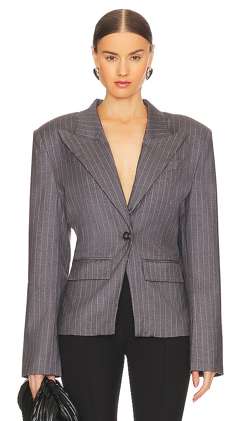 L'Academie Carmen Blazer in Grey Pinstripe