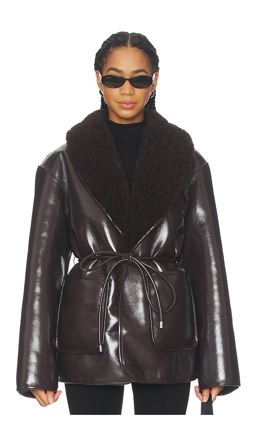 L'academie By Marianna Neriah Reversible Faux Leather Jacket In Brown
