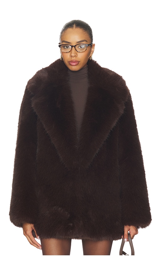 L'academie By Marianna Gamine Faux Fur Jacket In Brown