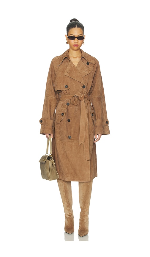 L'academie By Marianna Dara Suede Trench Coat In Brown