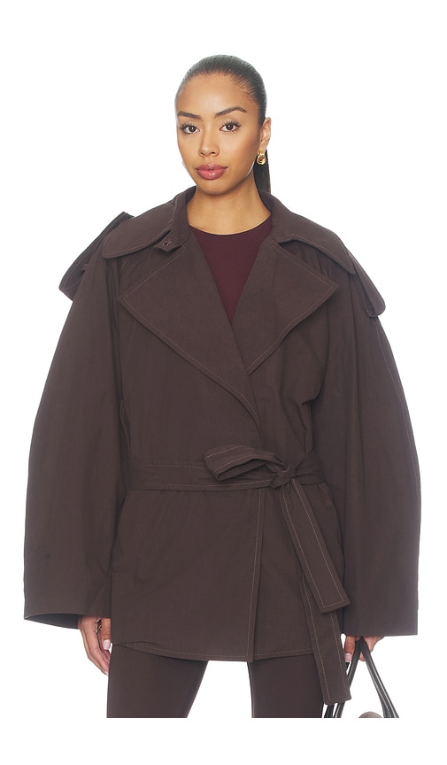 L'Academie Cooper Cropped Trench Jacket in Chocolate. - size L (also in M, S, XL, XS, XXS)