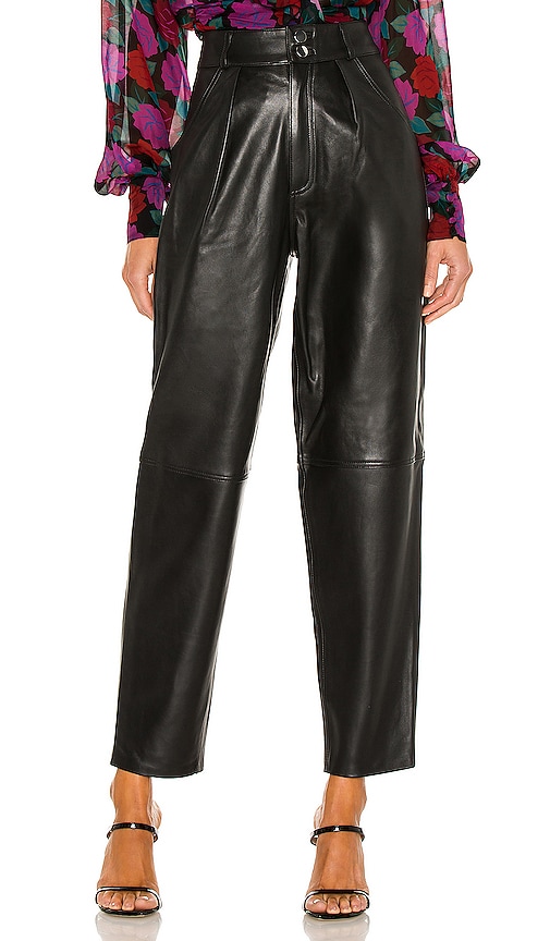 L'Academie Rhye Barrel Leg Leather Pant in Black | REVOLVE