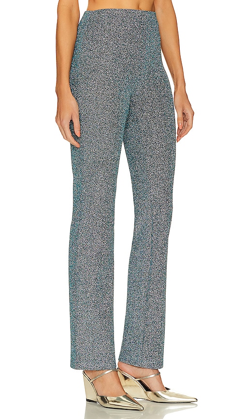 Shop L'academie Metallic Tie Knit Slim Pants In Deep Sea Blue