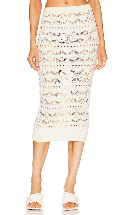 L'Academie Talmai Pointelle Midi Skirt in Ivory