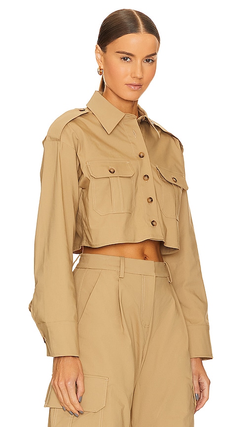 Shop L'academie X Marianna Selia Cropped Cargo Shirt In Tan