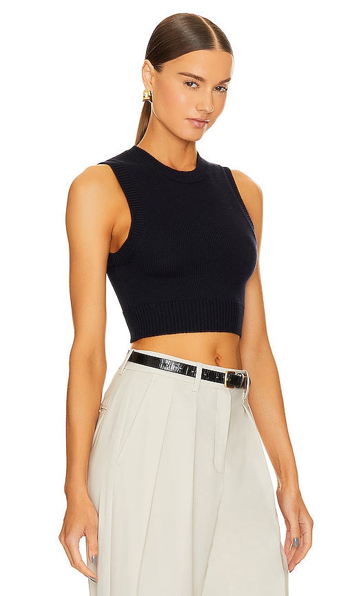 Shop L'academie X Marianna Collegiate Cropped Knit Tank In Navy