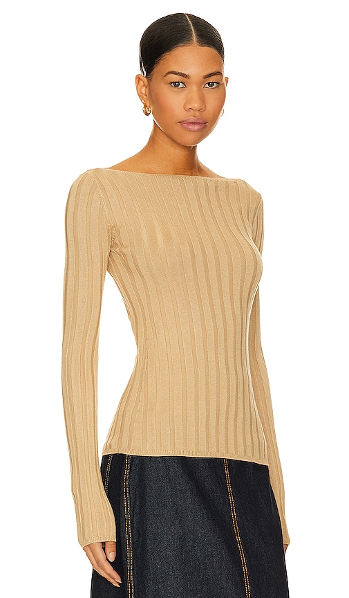 Shop L'academie X Marianna Kayce Long Sleeve Rib Top In Beige