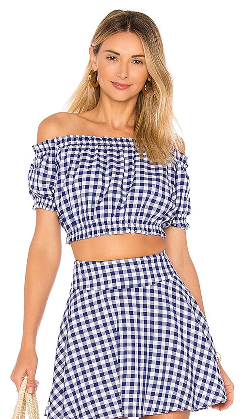 L'Academie The Ruffle Crop Top in Blue Gingham | REVOLVE