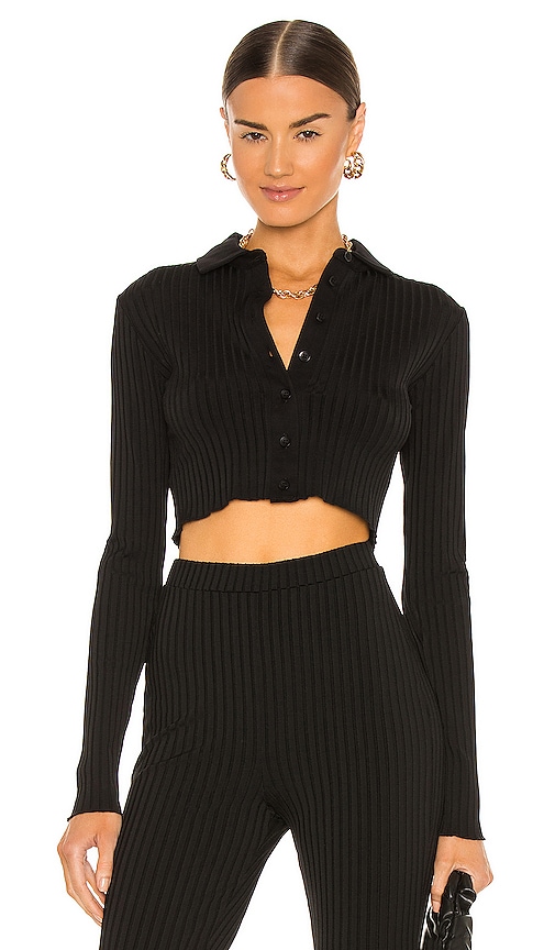 L'Academie Cropped Button Down Top in Black | REVOLVE