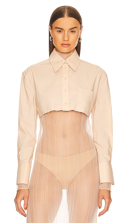 New L’academie Maureen striped cropped button shops up shirt