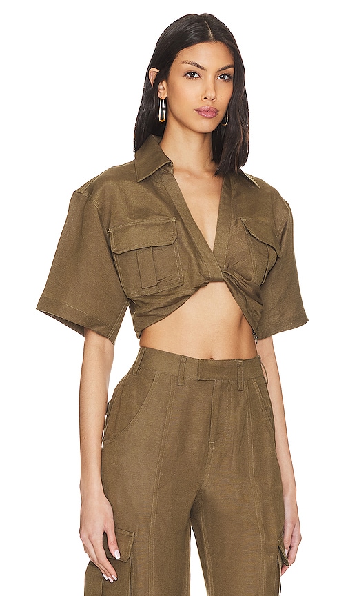 Shop L'academie The Chrisa Crop Blouse In Olive