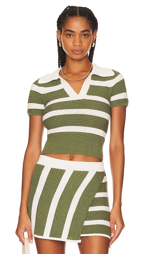 L'Academie Drea Striped Knit Top in Green & Ivory