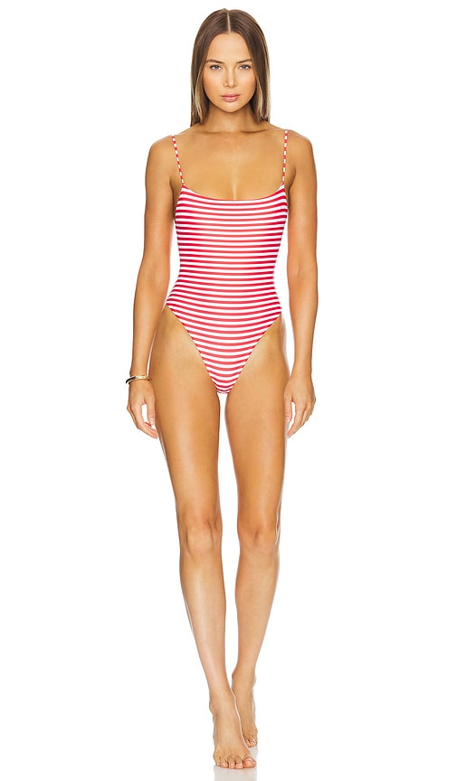 Shop L'academie By Marianna Cherie One Piece In Red & Ivory Stripe