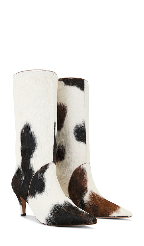 Lola Cruz Pony Hair Mid Calf Boot In White