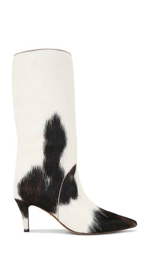 Lola Cruz Pony Hair Mid Calf Boot In White