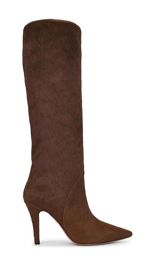 Lola Cruz Pony Hair Knee High Boot In Brown