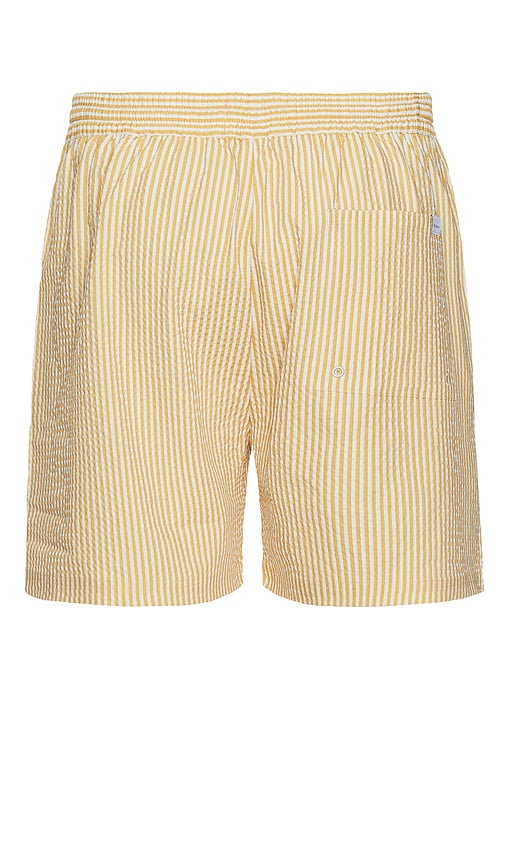 Shop Les Deux Stan Stripe Seersucker Swim Shorts In Mustard Yellow & Light Ivory