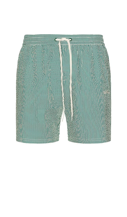 Stan Stripe Seersucker Swim Shorts in Green. - size S (also in L, M)