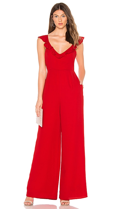Poinsettia Ruffle Front Jumpsuit