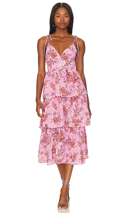 Line & Dot Bloom Midi Dress In Rose