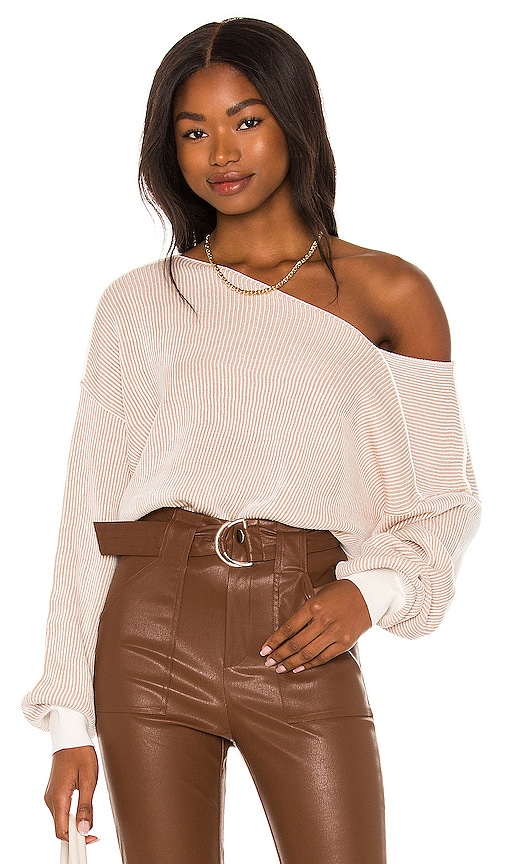 Line & Dot Favorite Off the Shoulder Sweater in Ivory & Taupe | REVOLVE