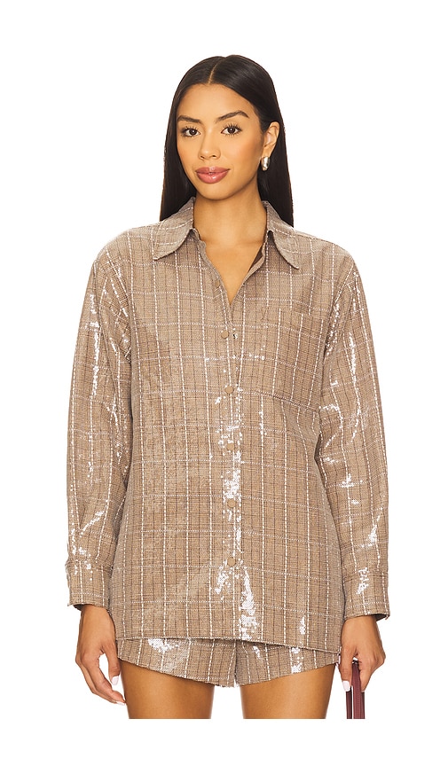  Line & Dot Checkmate Oversized Shacket In Brown. Size S. Also In Xs, M, L. 