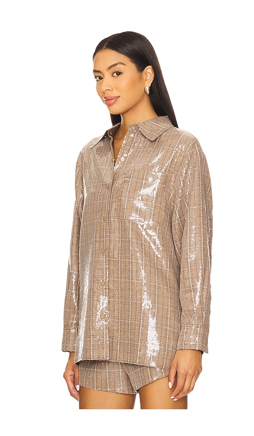  Line & Dot Checkmate Oversized Shacket In Brown. Size M. Also In L. 